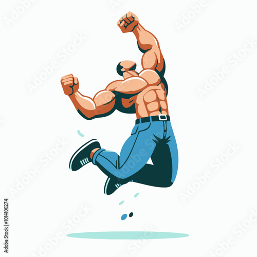 Strong man raising his arms
