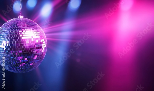 A sparkling disco ball reflecting colorful lights in a vibrant setting.