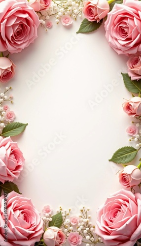 Wallpaper Mural Delicate pink roses surround a blank space, perfect for writing personal messages. This lovely floral arrangement adds elegance to any occasion. Background for birthday, mother day, valentine day. AI Torontodigital.ca