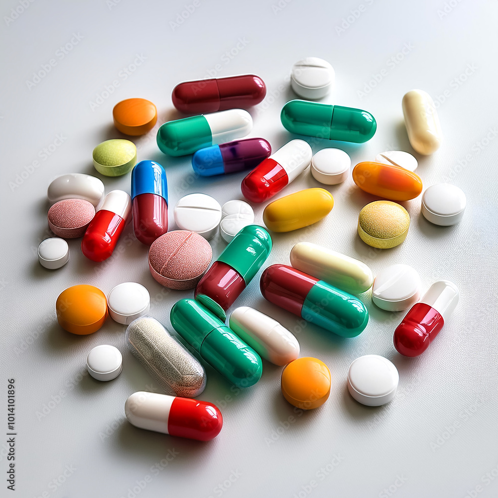 medicine or supplements such as capsules or tablets placed on a white surface medicine or supplements such as capsules or tablets placed on a white surface