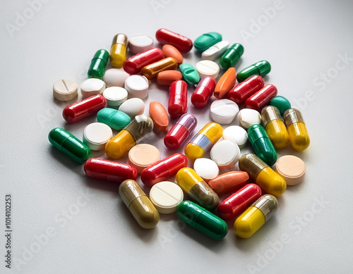 medicine or supplements such as capsules or tablets placed on a white surface