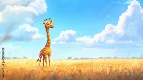 Image of a cute giraffe cartoon character who is happy.