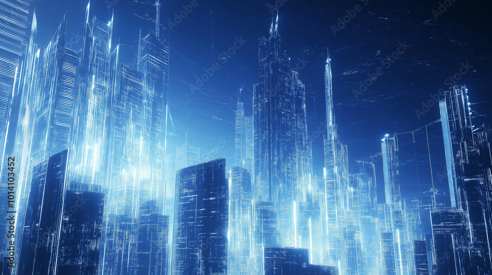 Tableau sur toile Digital illustration of a futuristic city full of details and science fiction elements