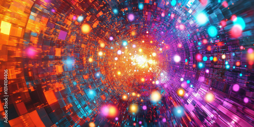 Fototapeta Naklejka Na Ścianę i Meble -  Bright light particles traveling through futuristic tunnel vj loop background