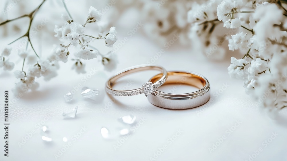 Wedding rings on white wedding background Wedding rings on white wedding background