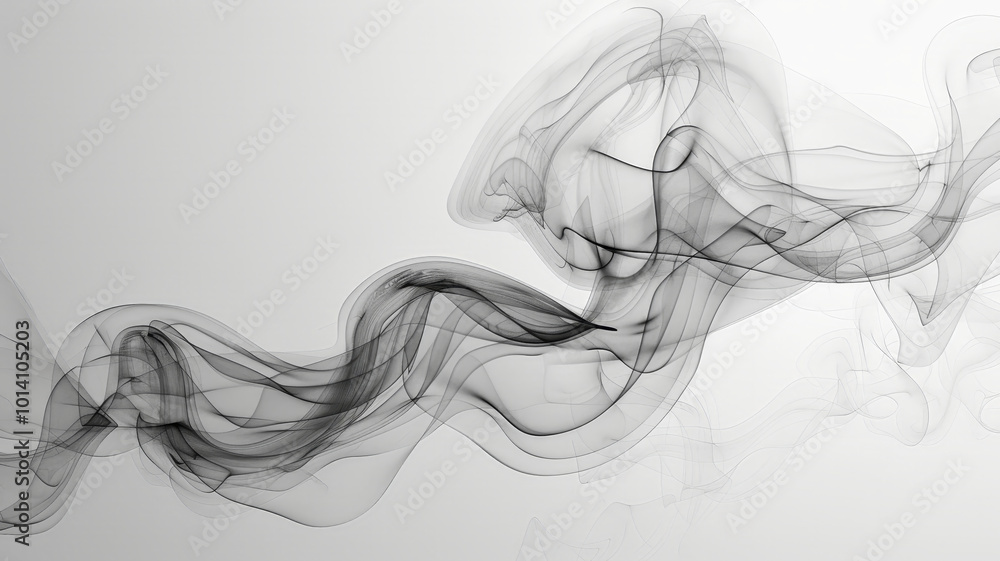 Fototapeta premium Swirling and intertwining, delicate strands of smoke float above a smooth surface, forming an enchanting display of light and shadow that captivates the viewer's imagination and senses.