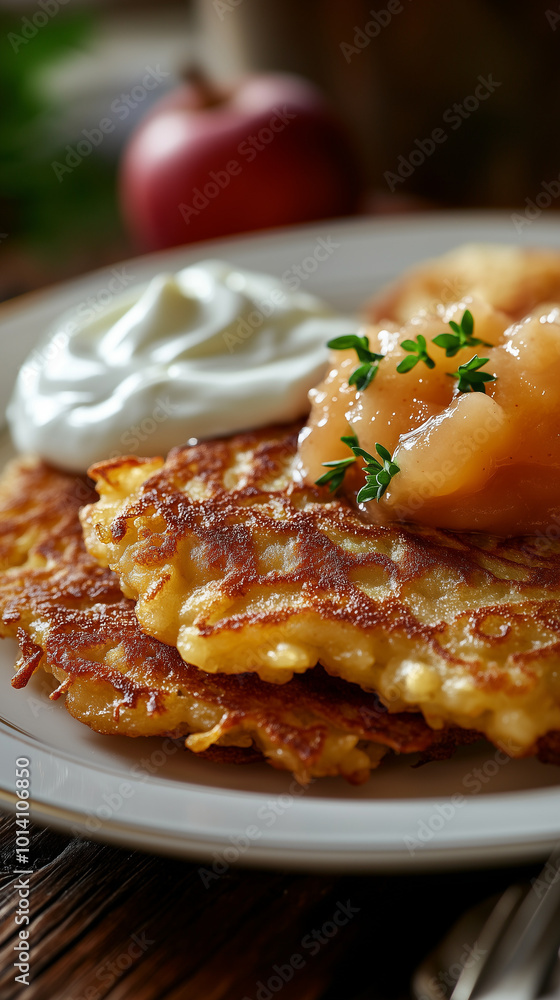 Crispy potato pancakes with sour cream. Crispy potato pancakes with sour cream.