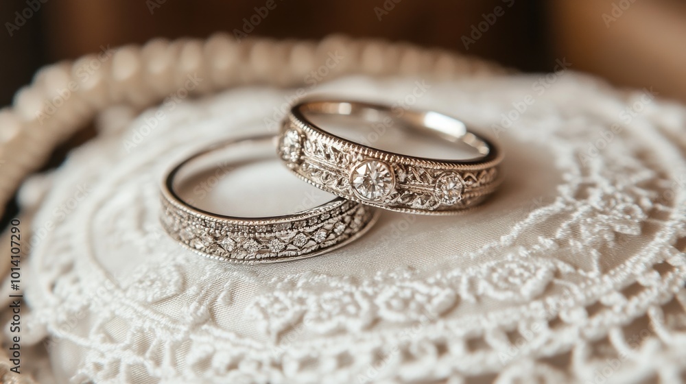 Pair of white gold wedding rings with diamonds Pair of white gold wedding rings with diamonds