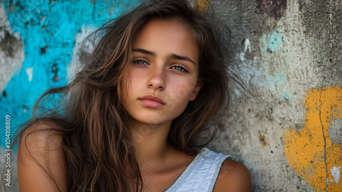 A sad-looking young woman, Photography, Bright scenery, Urban 