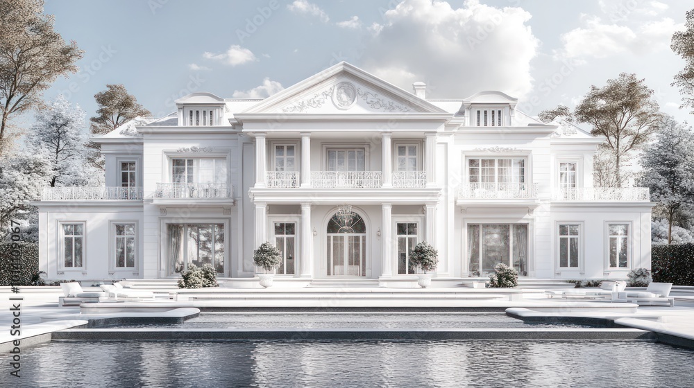 Fototapeta premium Classic White Mansion with Pool
