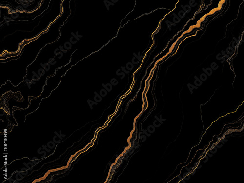 Golden waves on a dark background resembling geological layers