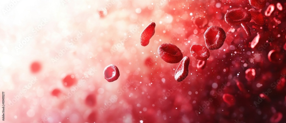 Moving red blood cells on a bright backdrop Moving red blood cells on a bright backdrop