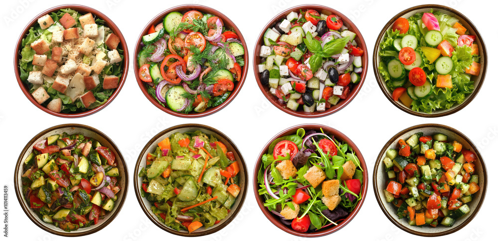Delicious fresh vegetable salad in a bowl set isolated Png, transparent without background. Delicious fresh vegetable salad in a bowl set isolated Png, transparent without background.