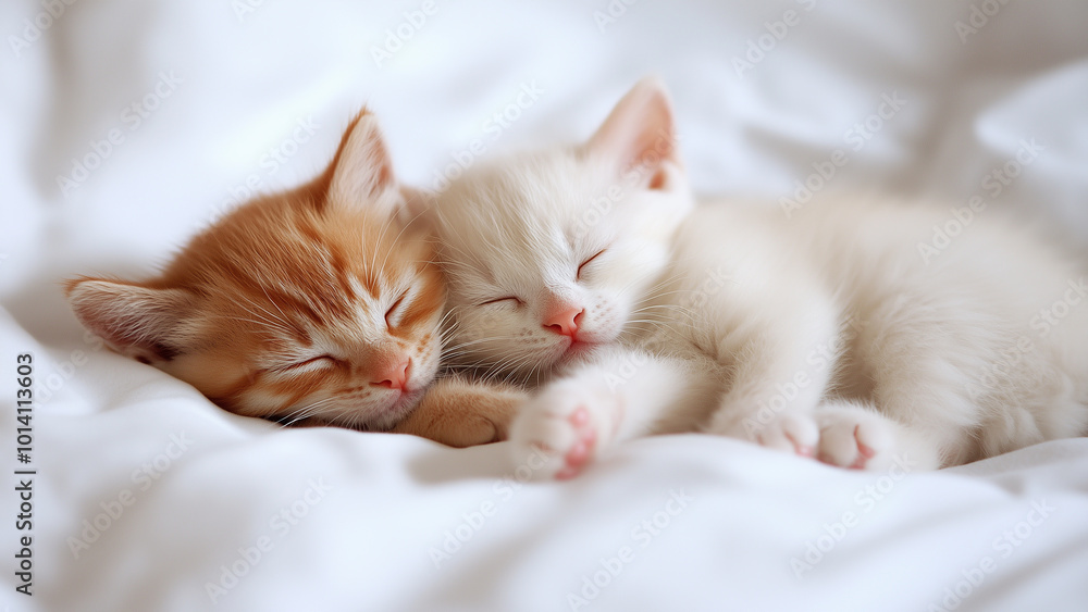 Adorable Kittens Cuddled Up Sleeping Together Adorable Kittens Cuddled Up Sleeping Together