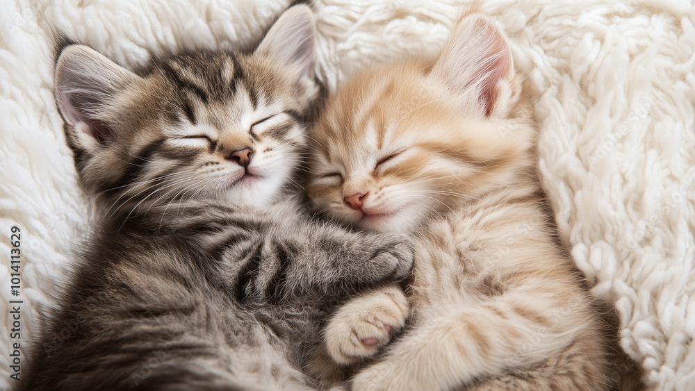 Adorable Kittens Cuddled Up Sleeping Together Adorable Kittens Cuddled Up Sleeping Together