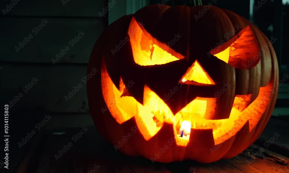 A Halloween jack-o'-lantern with a spooky face. Video A Halloween jack-o'-lantern with a spooky face. Video