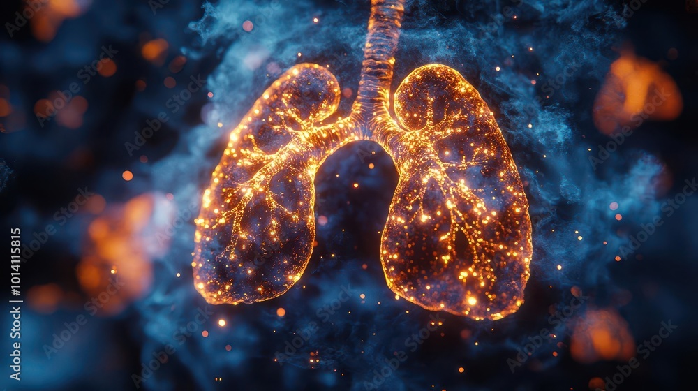 holographic display of lung cancer visualization showcasing treatment options and diseases related to lung health created with 3d rendering techniques holographic display of lung cancer visualization showcasing treatment options and diseases related to lung health created with 3d rendering techniques