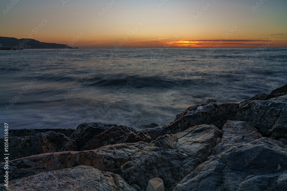 An atmospheric view of the sea, where the waves are washed away An atmospheric view of the sea, where the waves are washed away