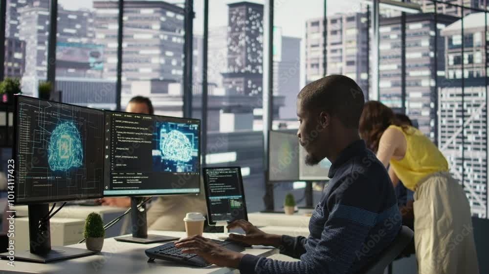 Programmer creating AI machine learning models that can analyze data to ...