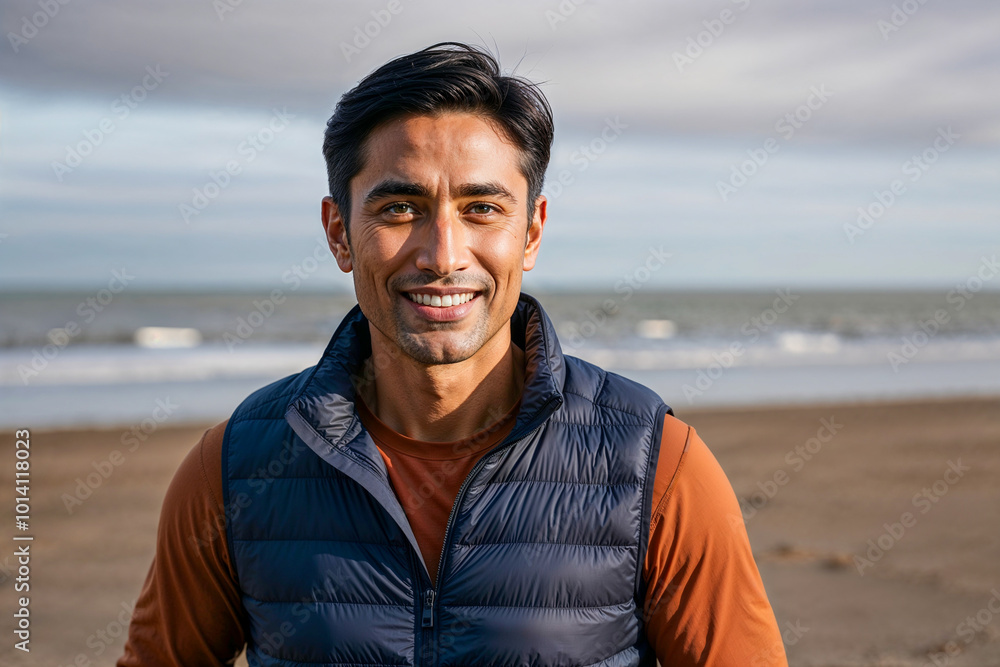 Handsome Asian Indian man with sea in background. Handsome Asian Indian man with sea in background.
