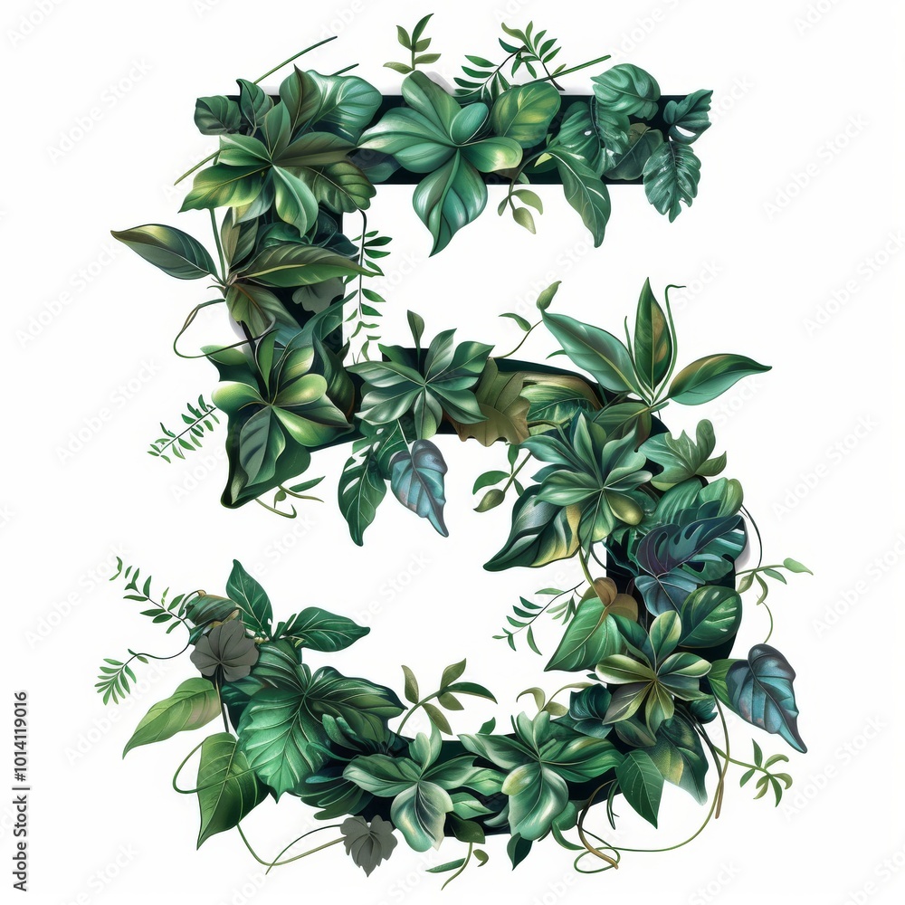 Number 5 made of leaves. Easy to remove background. Number 5 made of leaves. Easy to remove background.