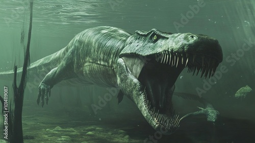 Fototapeta Naklejka Na Ścianę i Meble -  Underwater Monster: A Digital Painting of a Prehistoric Sea Creature