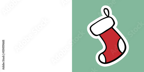 Sticker with Christmas stocking with a cuff, doodle style vector