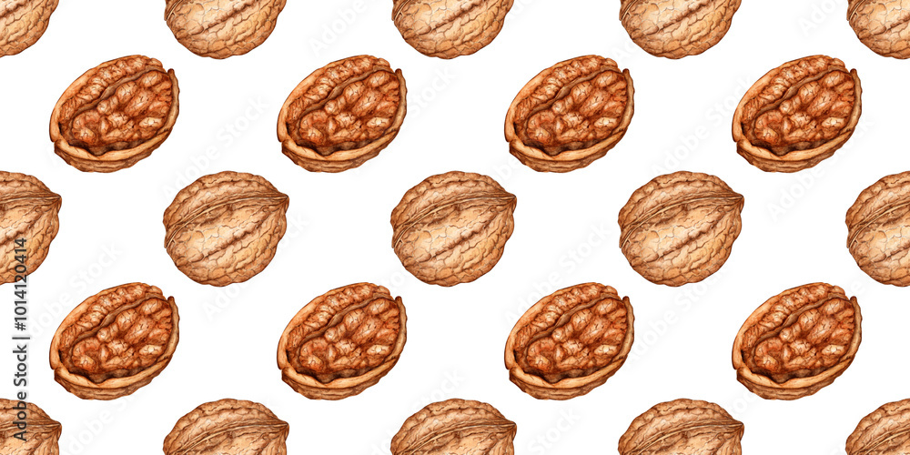 Whole nut and half pattern watercolor illustration isolated from background. Realistic texture and natural colors of the shell and kernel of the nut. Ideal for cooking, botanical still lifes packaging Whole nut and half pattern watercolor illustration isolated from background. Realistic texture and natural colors of the shell and kernel of the nut. Ideal for cooking, botanical still lifes packaging