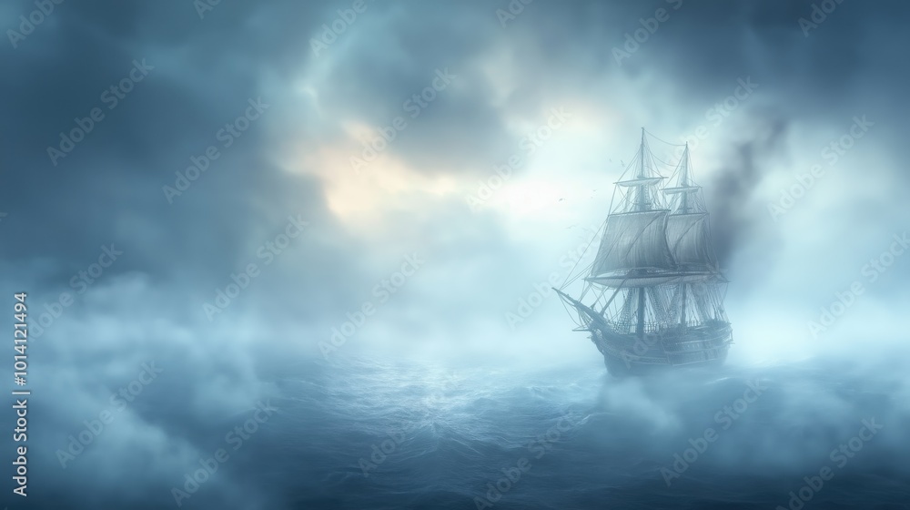 Pirate doctor on a creaky wooden ship in stormy seas Pirate doctor on a creaky wooden ship in stormy seas