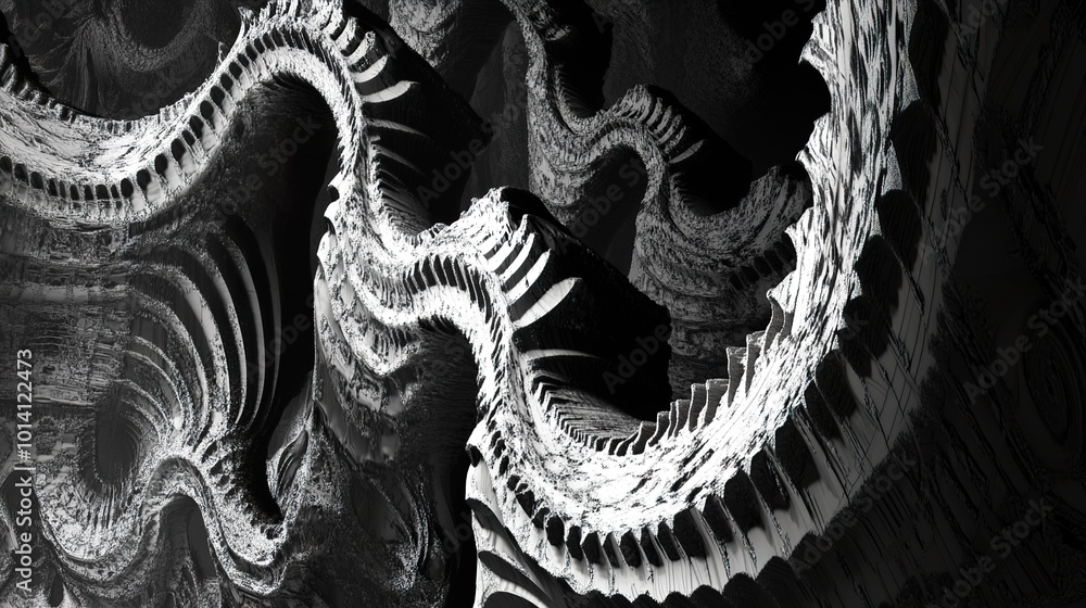 Obraz premium Abstract Black and White Fractal Pattern - Geometric Design