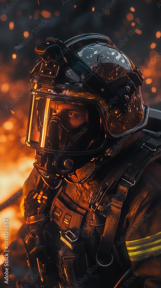 Firefighter in Action: A Close-Up Portrait of Courage Firefighter in Action: A Close-Up Portrait of Courage