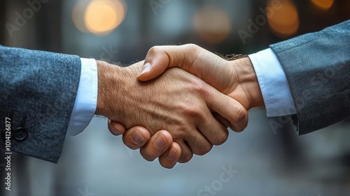 successful handshake between a male architect and a client on a construction site symbolizing agreement and partnership with plans and blueprints laid out against a backdrop of ongoing construction