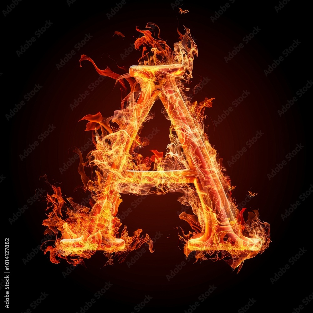 Fototapeta premium Letter A. Fire flames on black isolated background. Part of alphabet set.