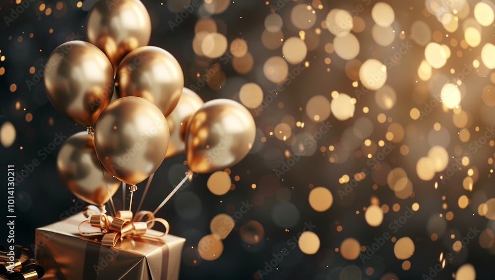 A background with golden balloons and gifts for the celebration of New Year's... A background with golden balloons and gifts for the celebration of New Year's...