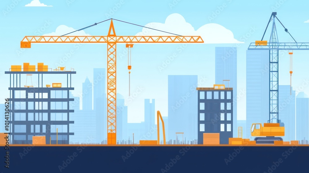 Construction site with cranes and buildings Construction site with cranes and buildings