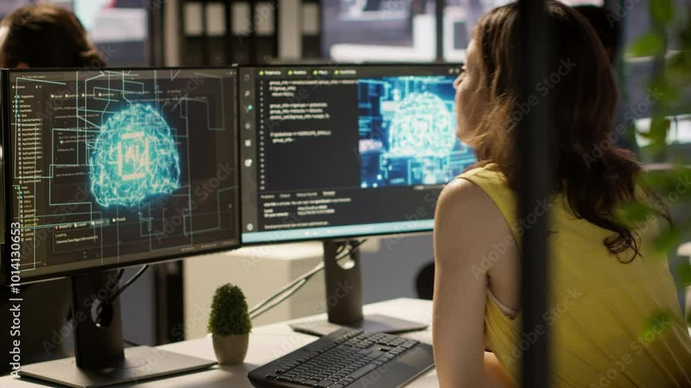 Machine Learning Employee Employee using AI technology to design algorithms that enable machines ...