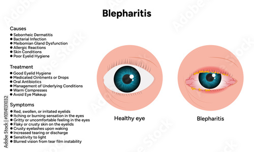 Blepharitis eye disease. Ophthalmology Inflamed sick human eye. Causes, treatment and symptoms
