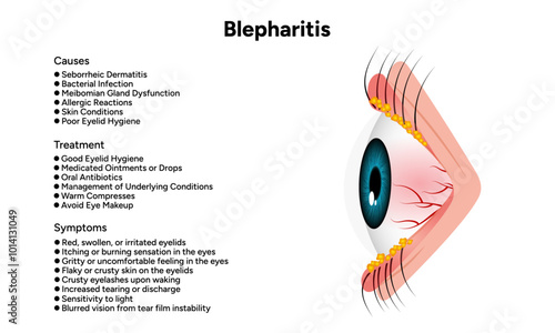 Blepharitis eye disease. Ophthalmology Inflamed sick human eye. Causes, treatment and symptoms