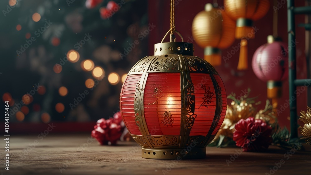 Luxurious Chinese Lunar New Year's Background with Traditional Decorations Luxurious Chinese Lunar New Year's Background with Traditional Decorations