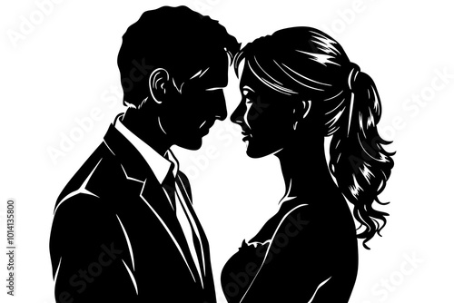  Cute couple silhouette minimalistic vector art illustration