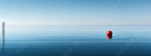 Serene Minimalist Seascape, tranquil waters reflecting soft hues, solitary buoy adds subtle focus, evoking peace and simplicity.