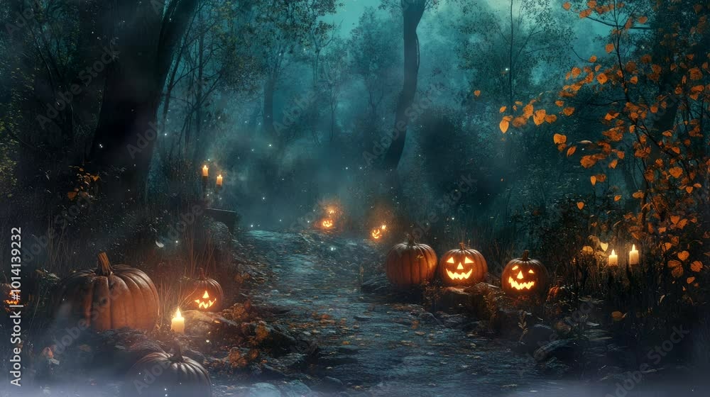 Halloween background with pumpkins and candles with flying bats. Seamless looping time-lapse virtual 4k video animation background Halloween background with pumpkins and candles with flying bats. Seamless looping time-lapse virtual 4k video animation background