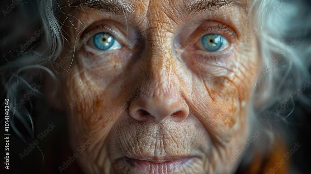 Close-up Portrait of an Elderly Woman with Blue Eyes Close-up Portrait of an Elderly Woman with Blue Eyes
