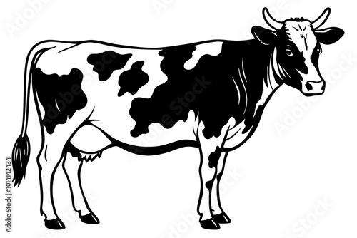 Cute cow standing silhouette minimalistic vector art illustration photo