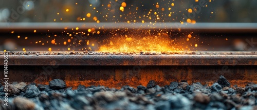 Sparks fly on sunset railway tracks