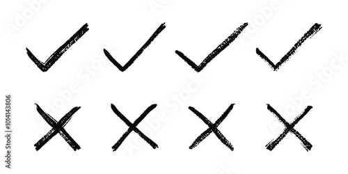 Vector Hand Drawn Check And Cross Icon With Grunge Style