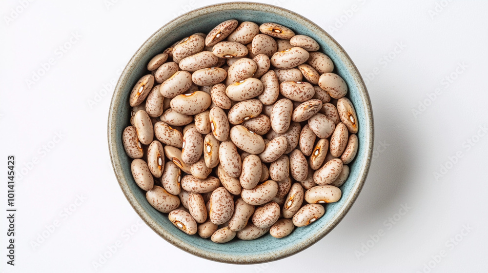 Uncooked pinto beans in bowl top view Uncooked pinto beans in bowl top view