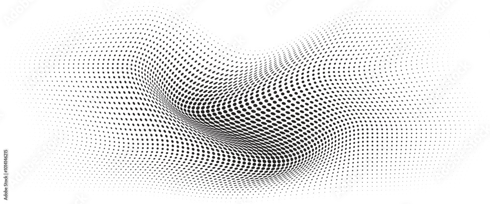Flowing Wave Dot Halftone Pattern: Curve Gradient Shape on Transparent Background. Suitable for AI, Tech, Network, Digital, Science, and Technology Themes. Flowing Wave Dot Halftone Pattern: Curve Gradient Shape on Transparent Background. Suitable for AI, Tech, Network, Digital, Science, and Technology Themes.