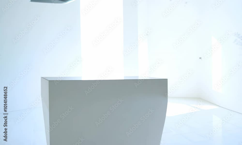Modern white pedestal, creating a clean display in a bright room. Video Modern white pedestal, creating a clean display in a bright room. Video