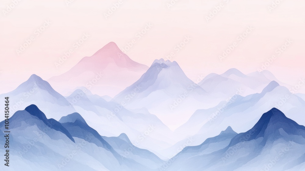 Foggy pastel mountain range, serene minimalist landscape, soft hues blending in the distance, evoking tranquility and nature's beauty Foggy pastel mountain range, serene minimalist landscape, soft hues blending in the distance, evoking tranquility and nature's beauty